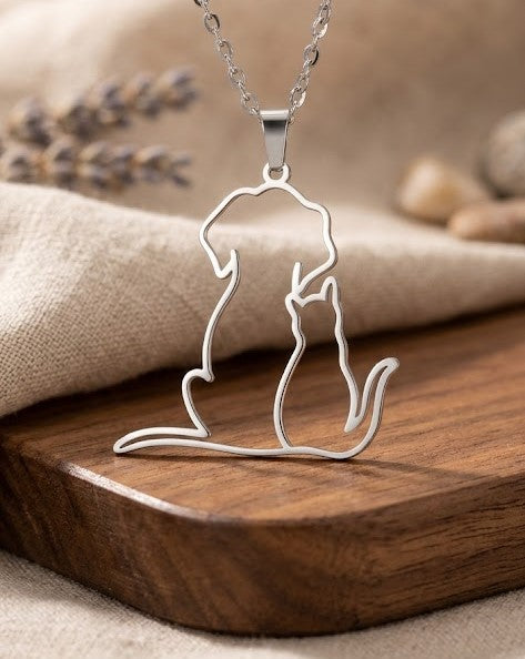 Collier amour de chien & chat – Souvenir Infini (acier inoxydable plaqué or blanc)