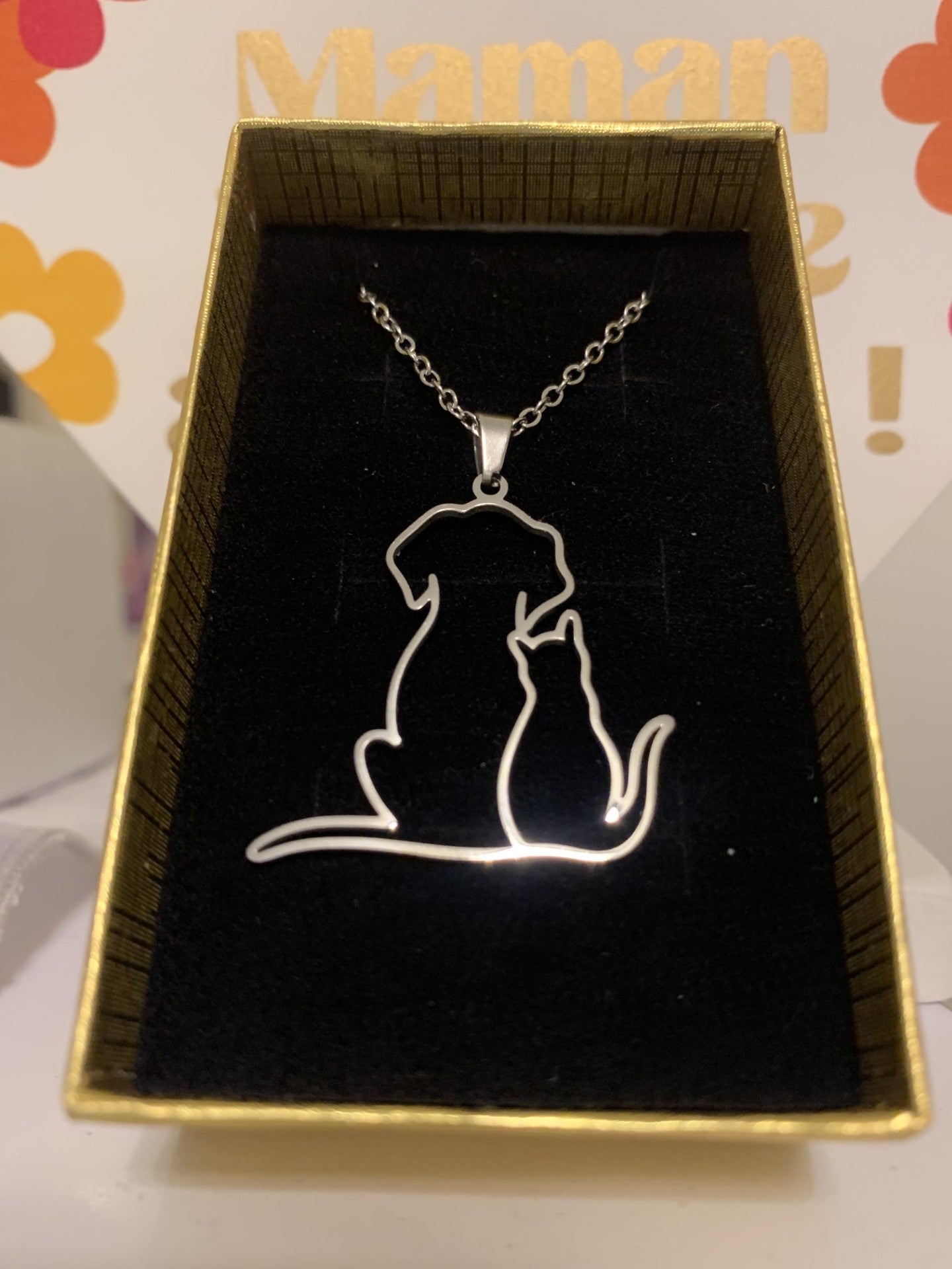 Collier amour de chien & chat – Souvenir Infini (acier inoxydable plaqué or blanc)